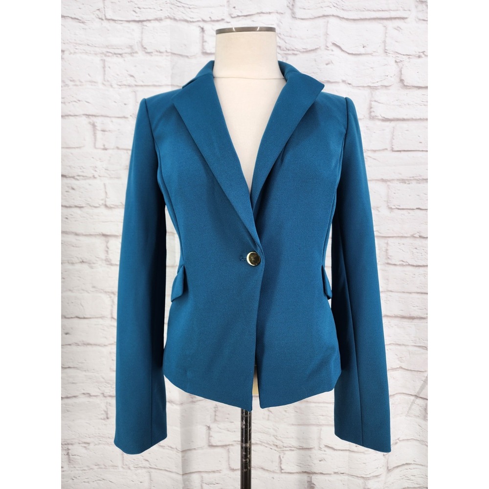 Calvin Klein Professional Blazer Teal Stretch Career Office Work One Button 4